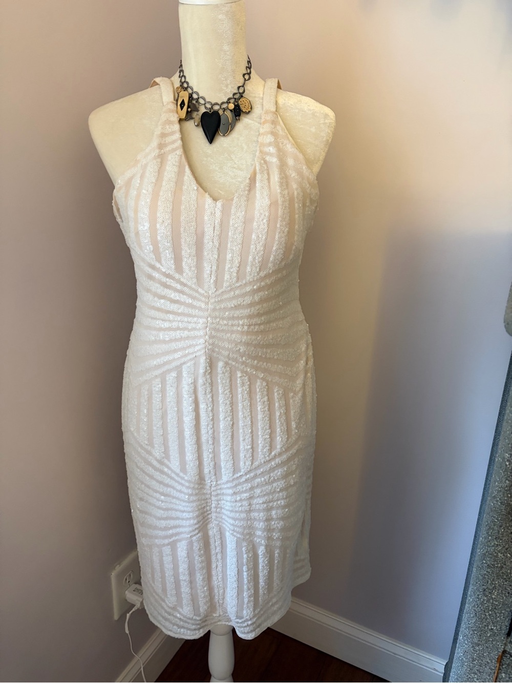 Night Way Collections Ivory Textured Midi Sheath Dress